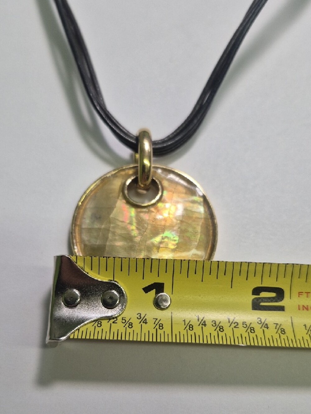Lia Sophia Layered Gold Tone Crackle Disc Pendant 16" In. Necklace - Black Cord - Picture 6 of 6
